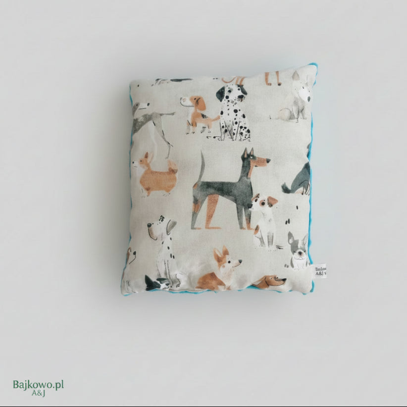 Poduszka w pieski 30x25 , bawełna plus minky kropkowany kolor niebieski
