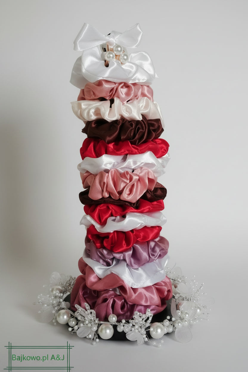 Gumka satynowa do włosów typu Scrunchie roz.MIDI- mix kolorów